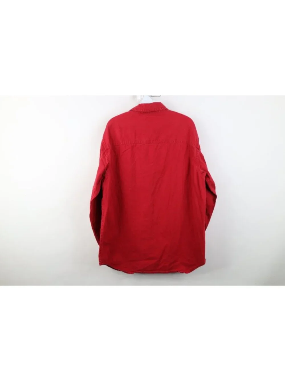 Vintage 90s Levis Mens Medium Distressed Collared Denim Jean Button Shirt Red